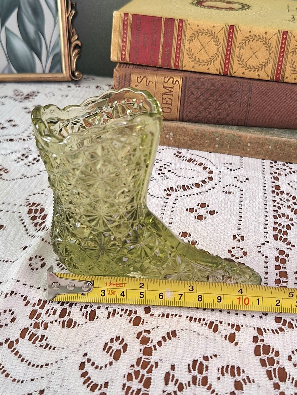 Green Fenton Victorian Boot Shoe In Daisy & Button Pattern - Picture 7 of 7